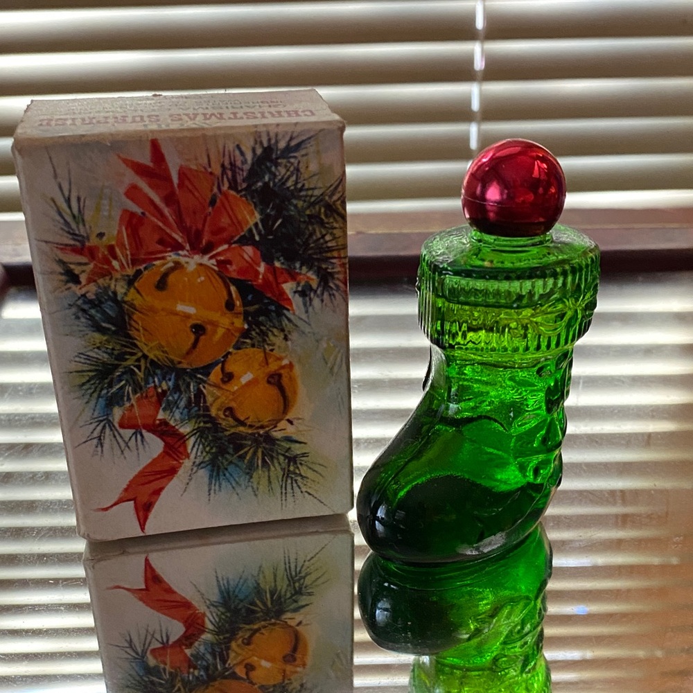 Avon Green Glass Stocking with Red Top - Picture 2 of 5